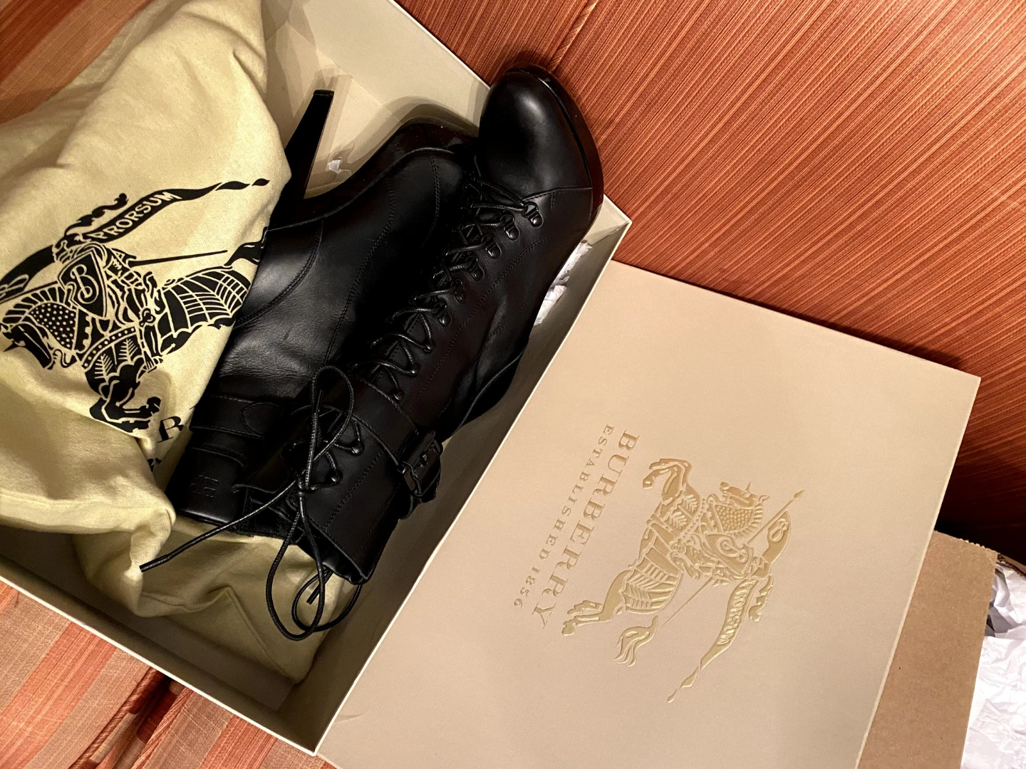 Burberry Black Leather Lace-Up Heeled Ankle Boots