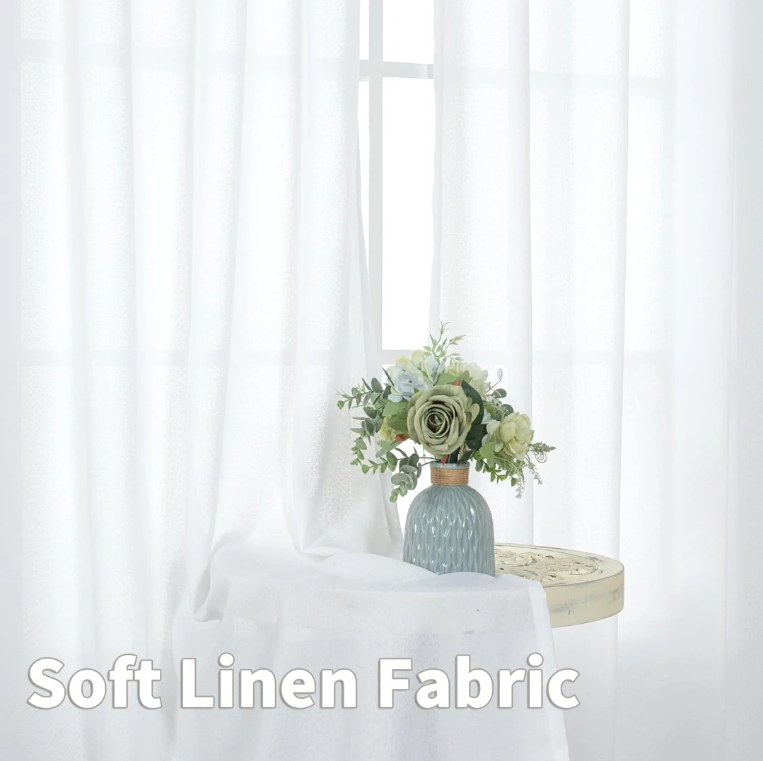 White Linen Sheer Curtains (2 Panels) - photo 3