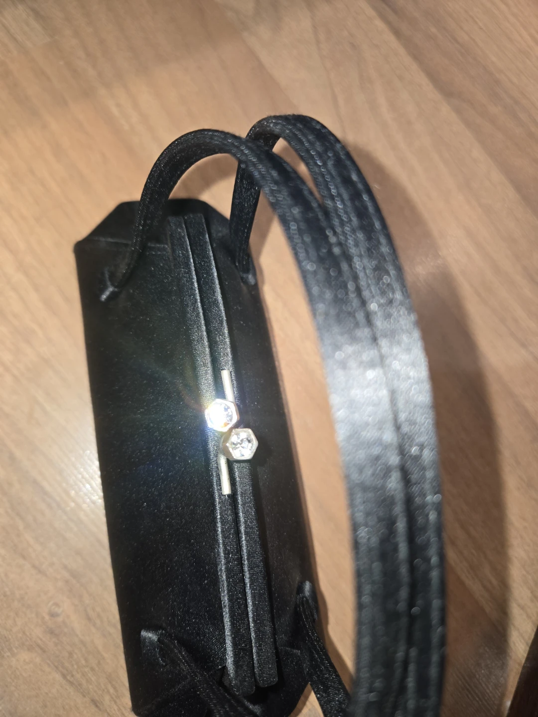 Black satin evening clutch with rhinestone clasp - photo 4