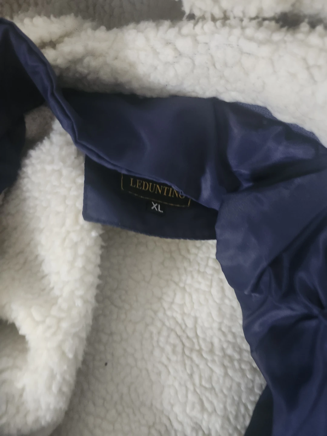 🥕LEDUNTTING Blue Bomber Jacket with Sherpa Lining and Fur Hood - photo 2