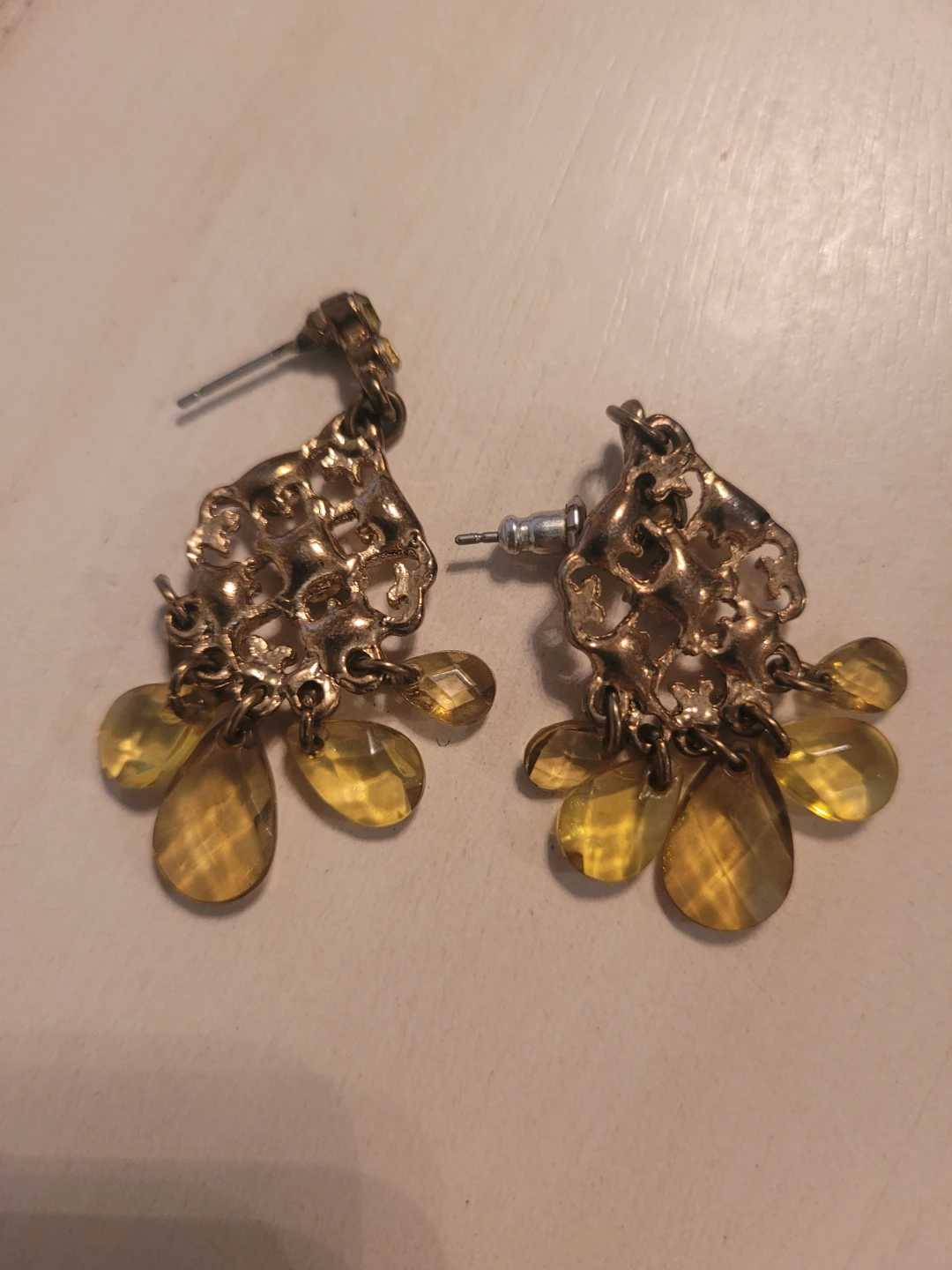Bronze-Tone Earrings with Green Gems - photo 2