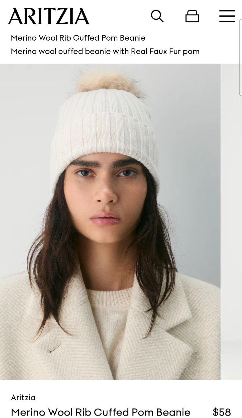 Aritzia - Merino Wool Rib Cuffed Pom Beanie - photo 2