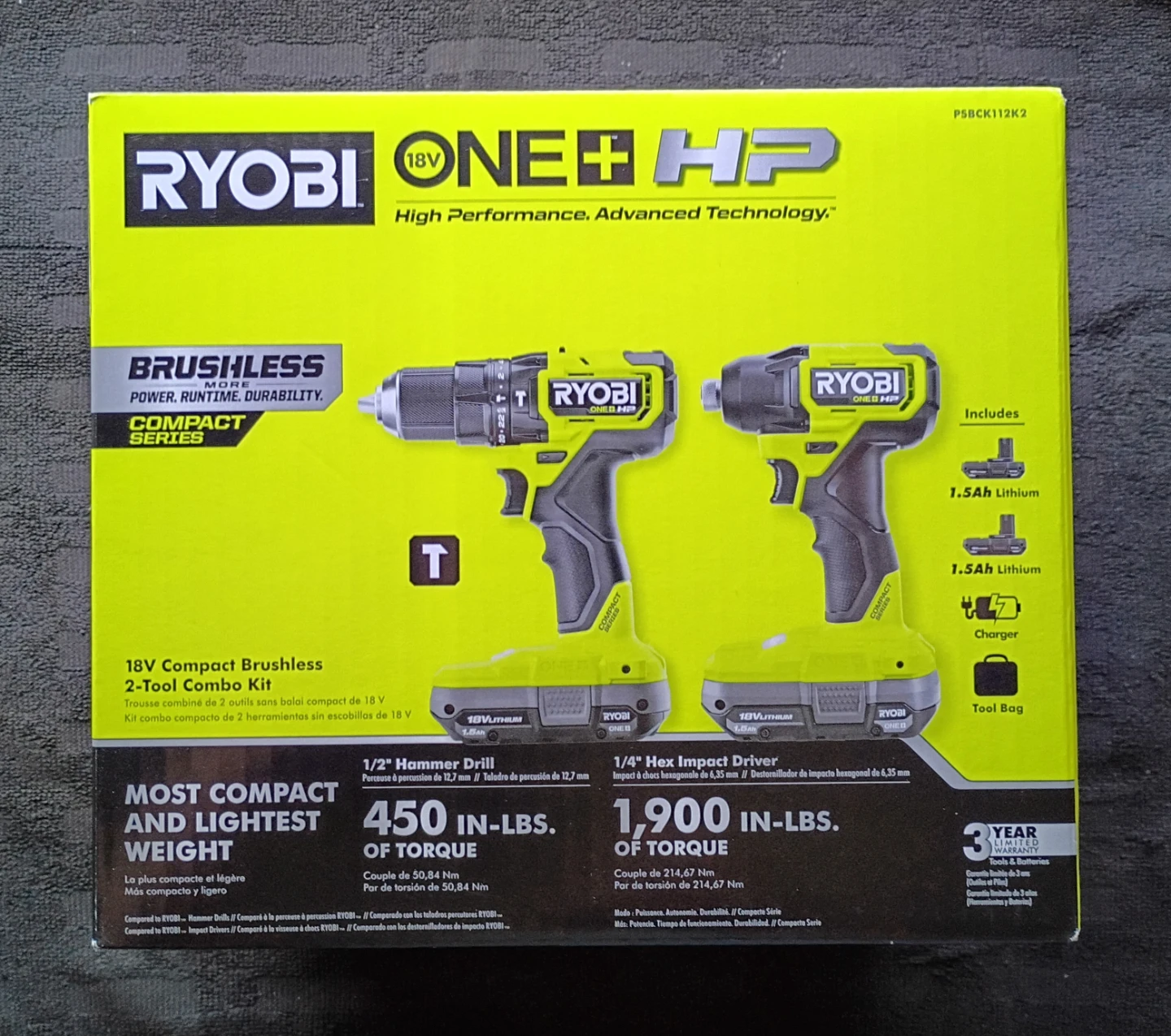 Ryobi 18V ONE+ HP Brushless 2-Tool Combo Kit - photo 2
