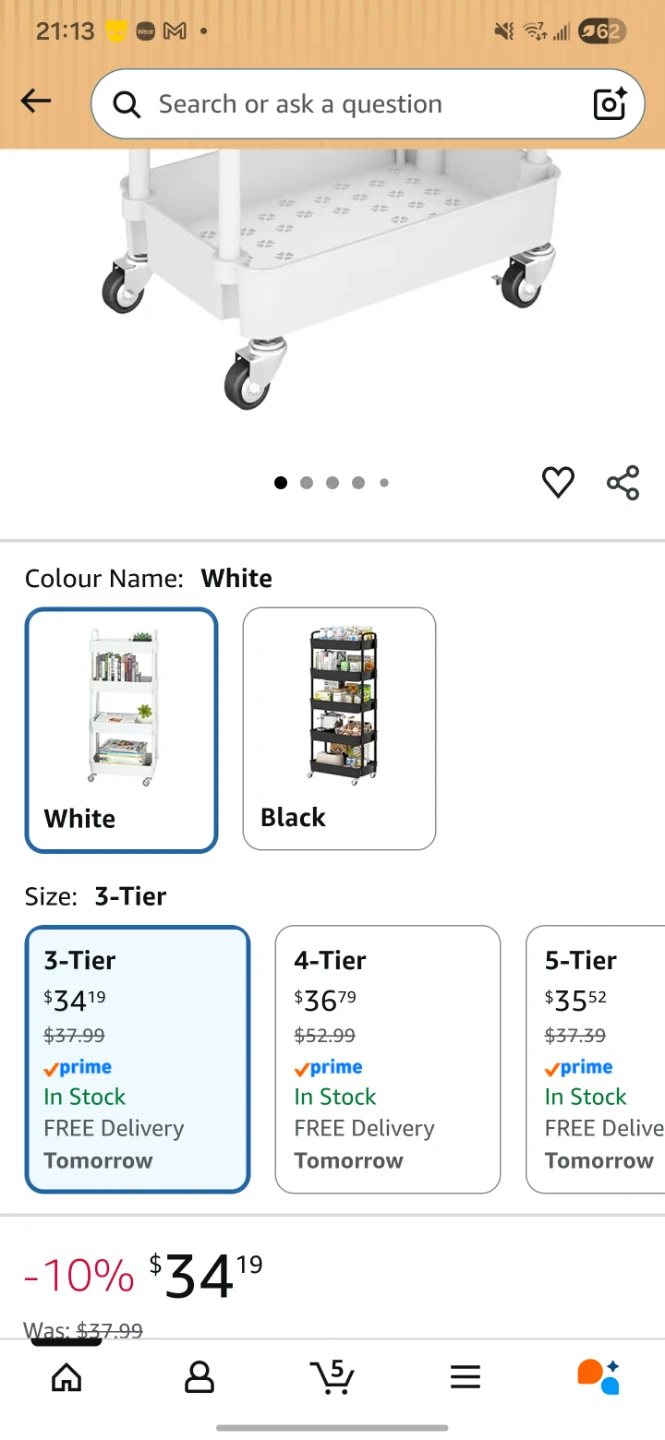 White 3-Tier Rolling Storage Cart - photo 3