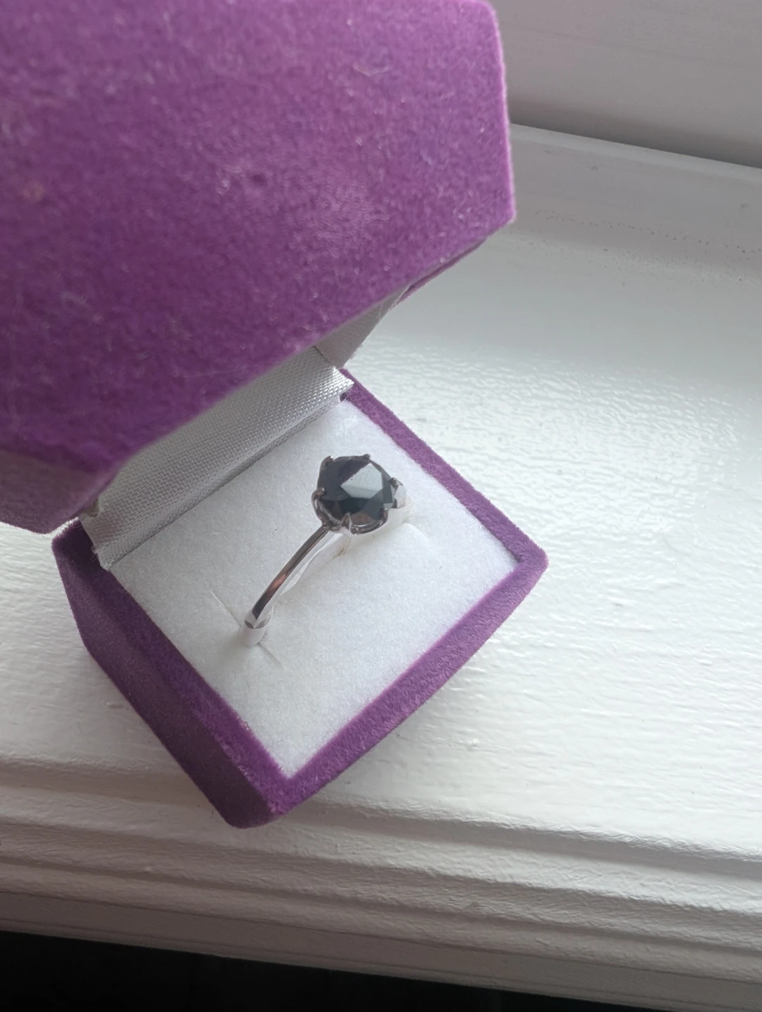 Brand New 14K White Gold Black Diamond Ring For Sale