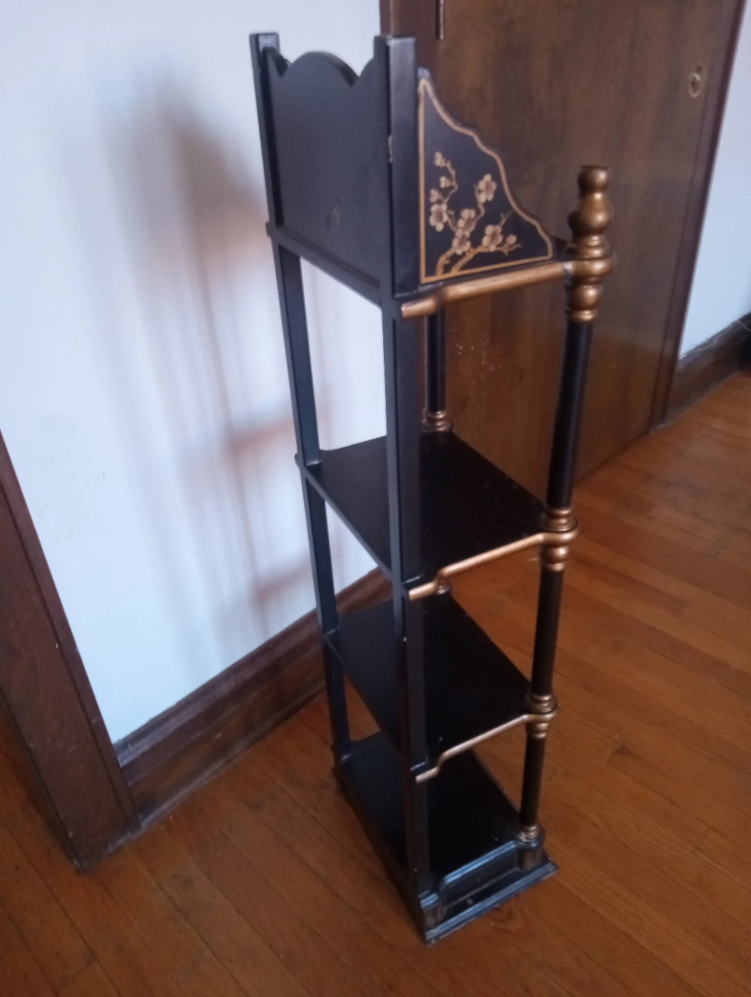 Chinoiserie Style Pagoda Wall Shelf Black Gold Faux Bamboo Asian