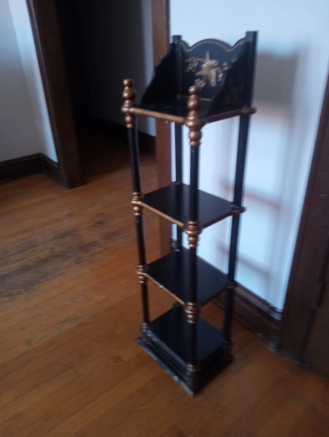 Chinoiserie Style Pagoda Wall Shelf Black Gold Faux Bamboo Asian - photo 2