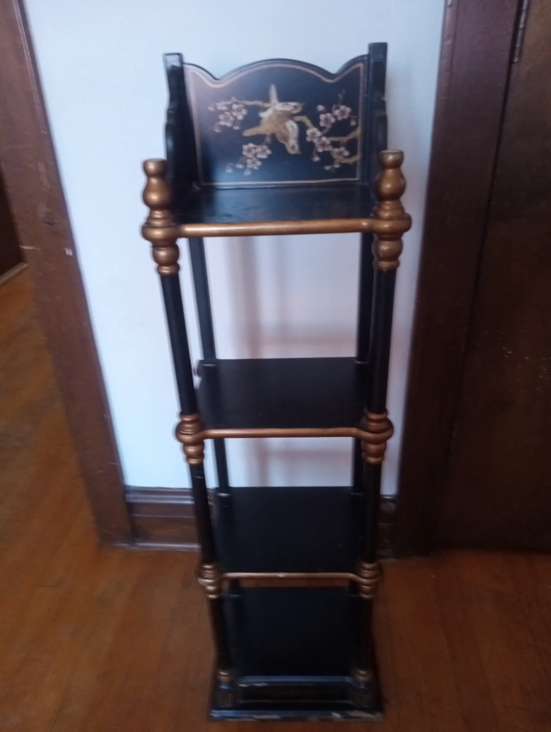 Chinoiserie Style Pagoda Wall Shelf Black Gold Faux Bamboo Asian - photo 3