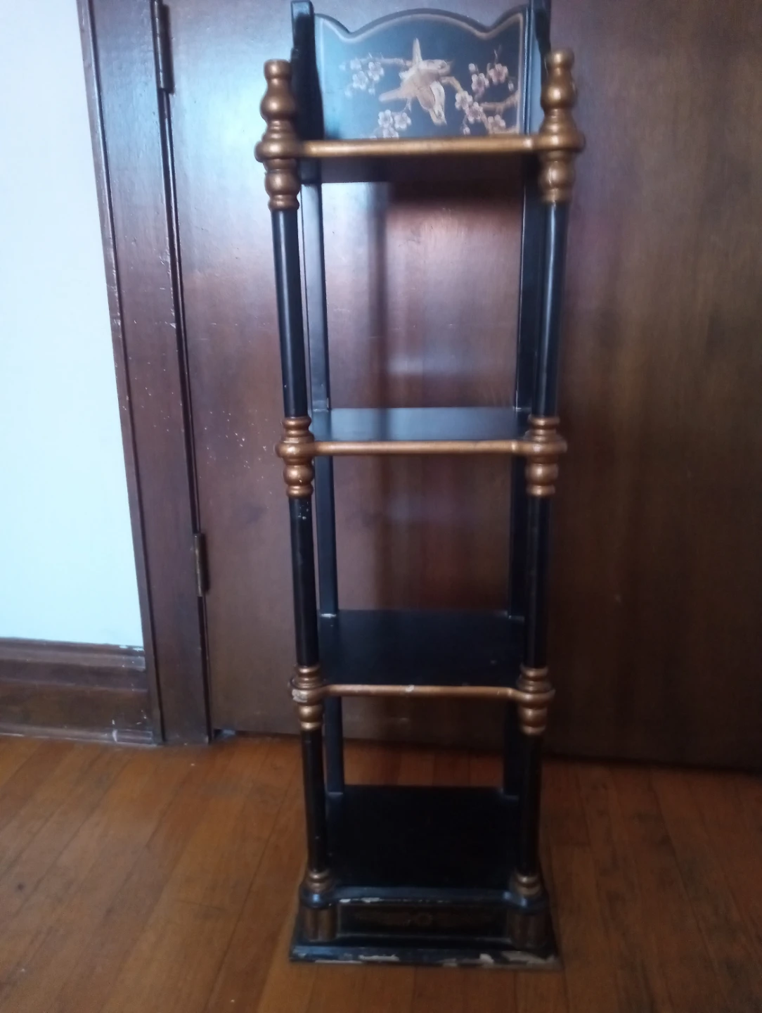 Chinoiserie Style Pagoda Wall Shelf Black Gold Faux Bamboo Asian - photo 5