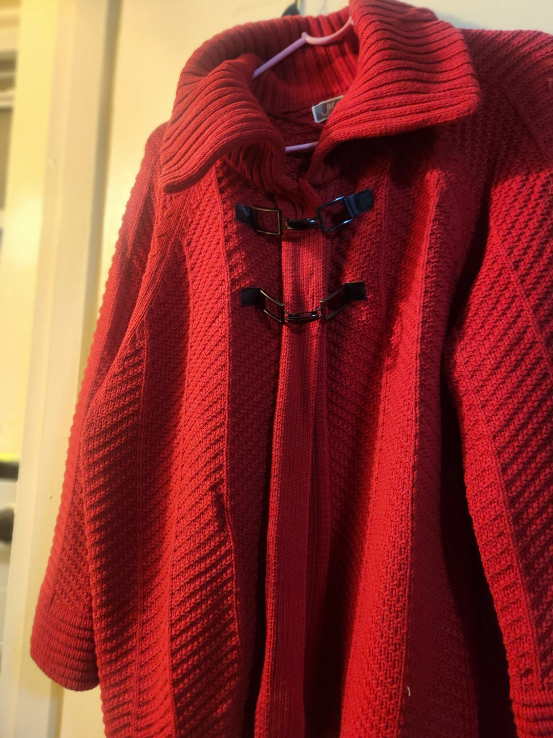 JM Collection Red Knit Toggle Cardigan Sweater XL