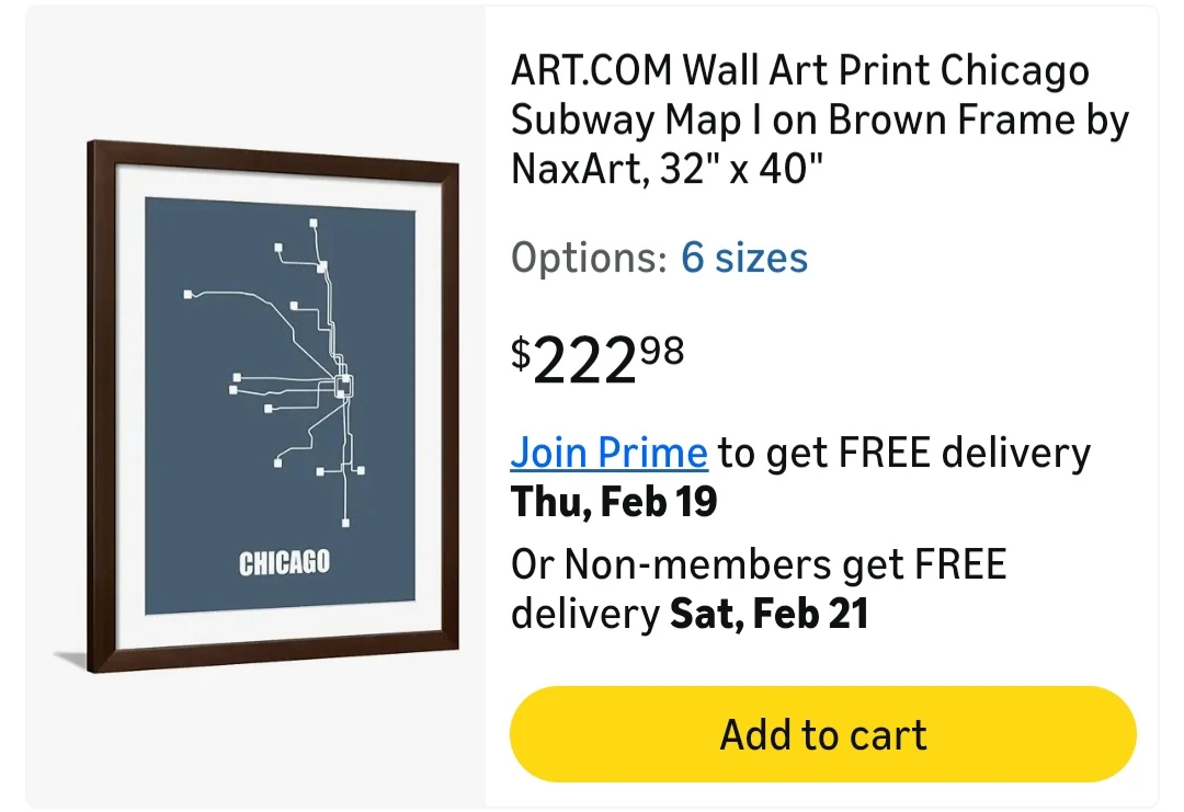 Chicago Subway transit "L" Map Wall Art Print brown frame - photo 2
