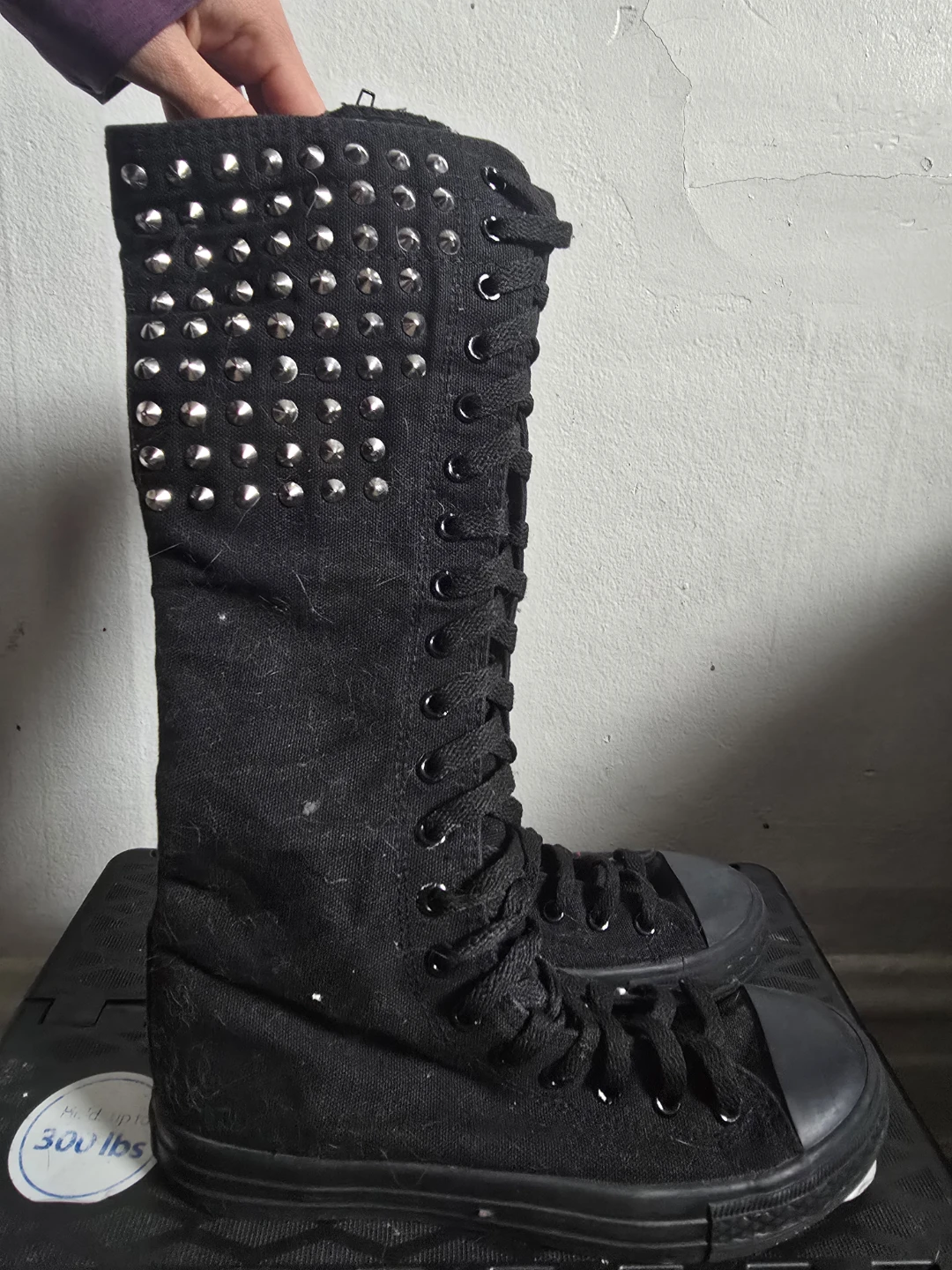 Black Knee-High Studded Canvas Sneakers Size7