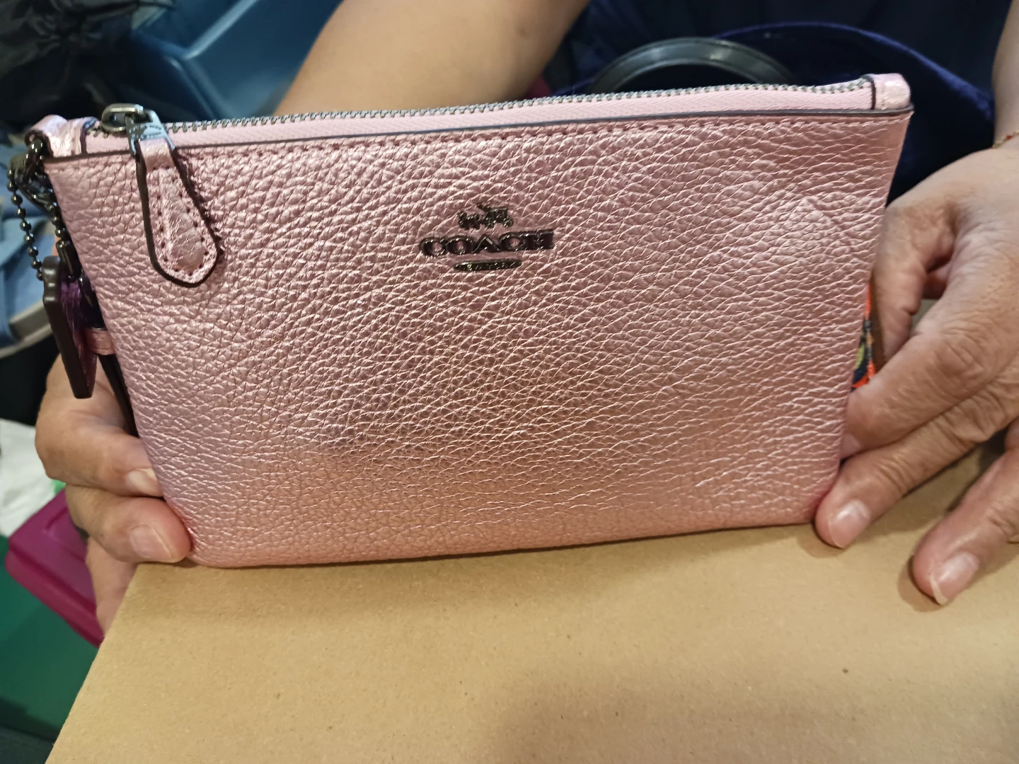 Coach Pink Metallic Leather Wristlet Pouch