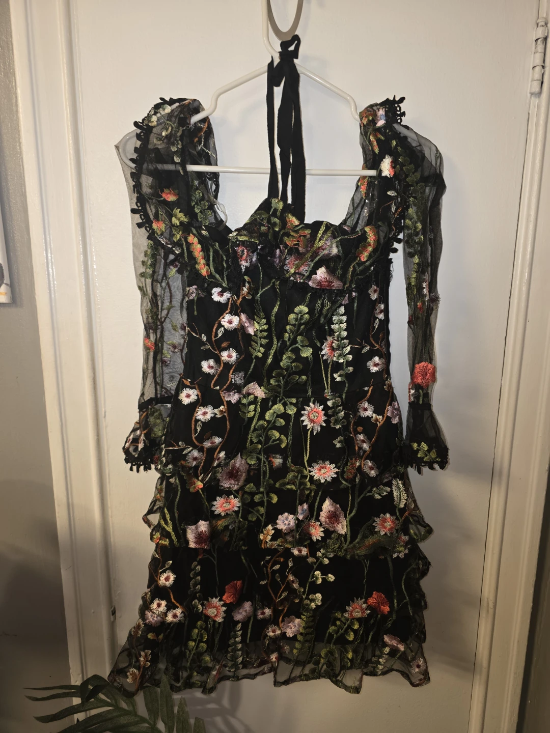 Black Floral Embroidered Mesh Dress Size S - photo 2