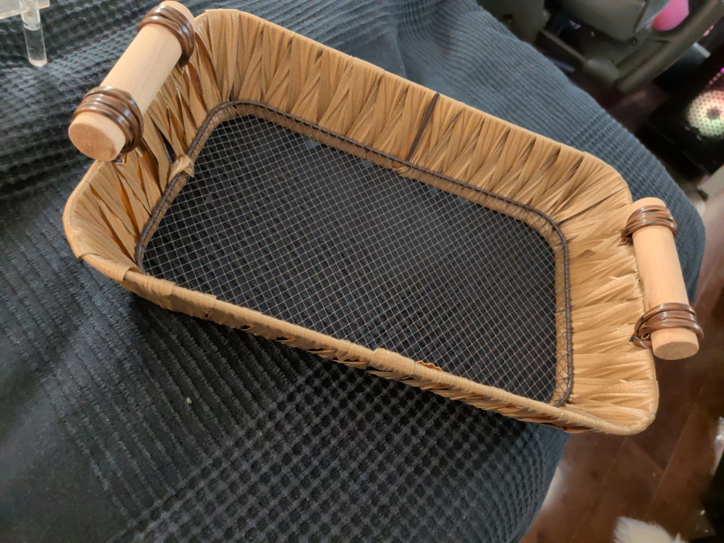 Woven Rectangular Tray with Wooden Handles