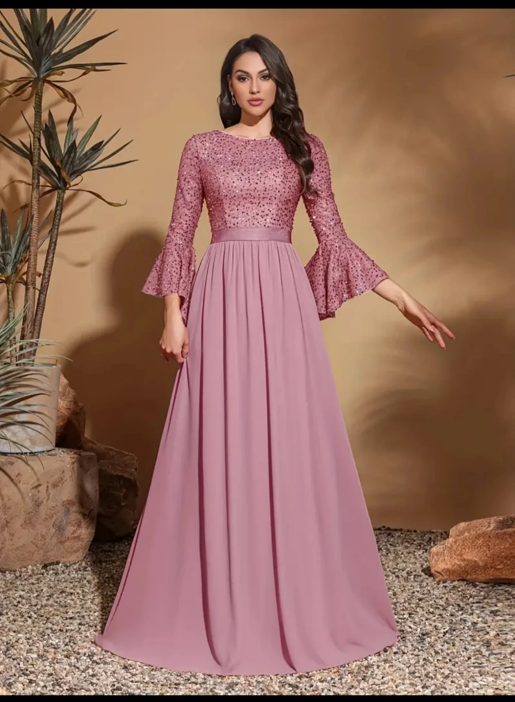 Sequin Beaded Long Sleeve Maxi Dress only small size