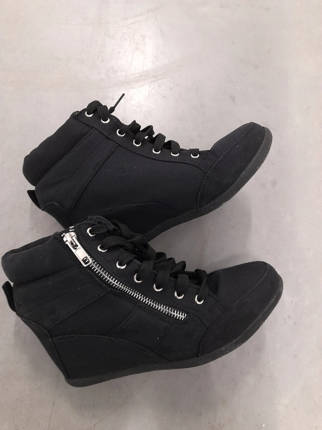 Black Canvas High-Top Wedge Sneakers 8.5-9 - photo 2
