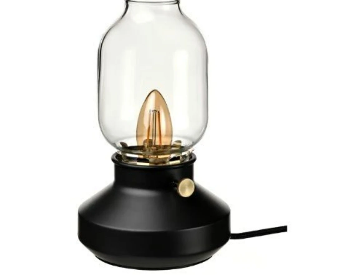 Black Table Lamp with Dimmer and Glass Shade