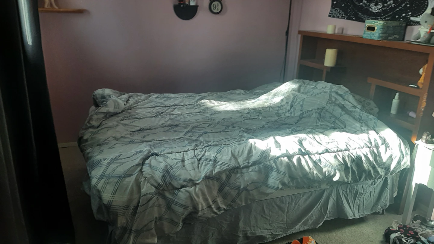 Queen bed with Wooden Headboard with Shelves
