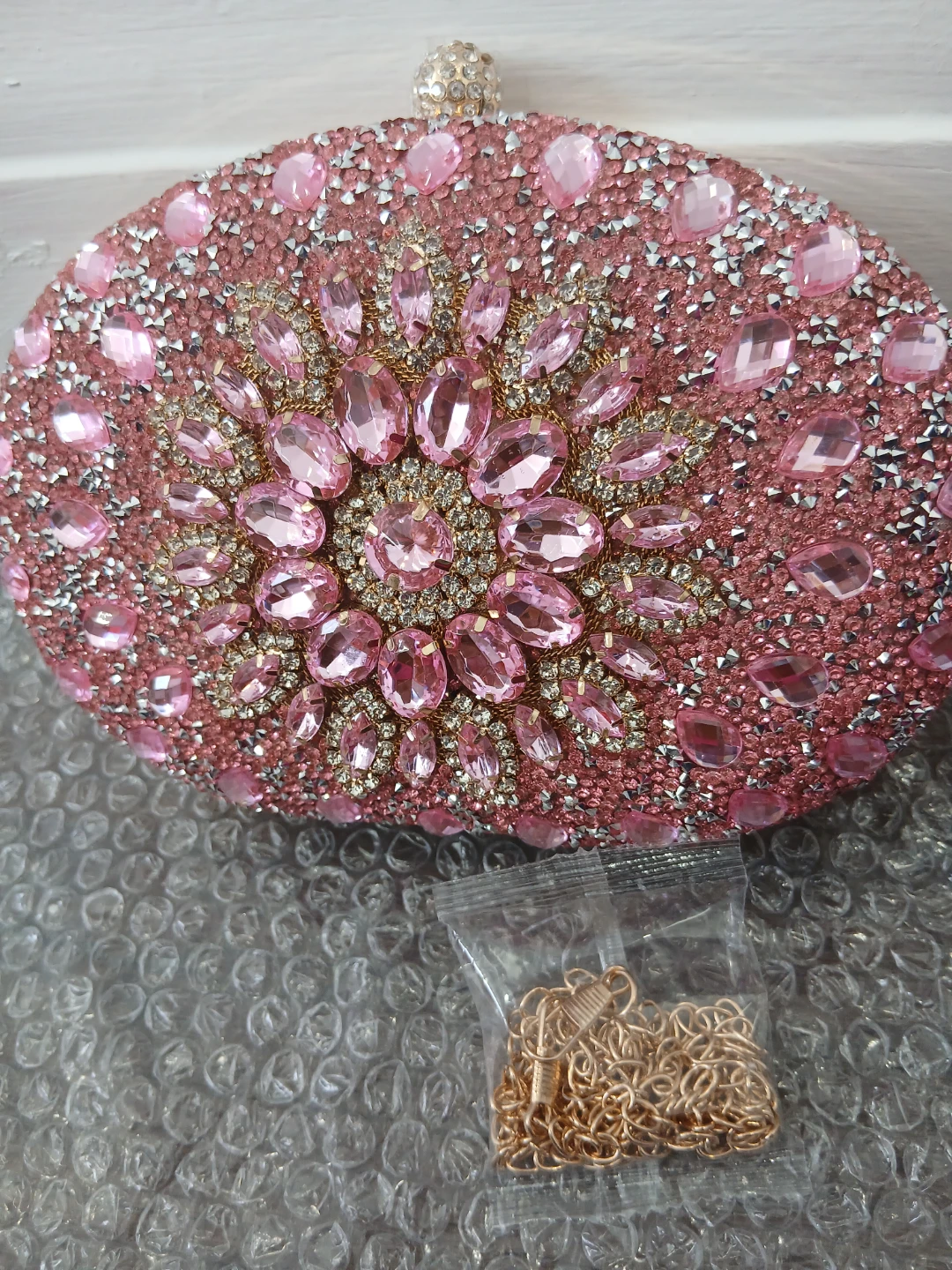 Pink Bejeweled Clutch Evening Bag with Chain $40 - photo 3