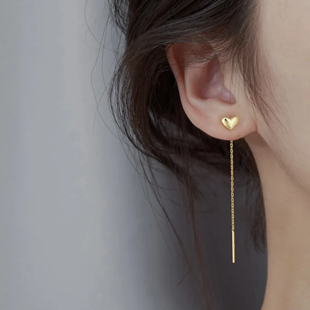 Gold Heart Threader Earrings - photo 2