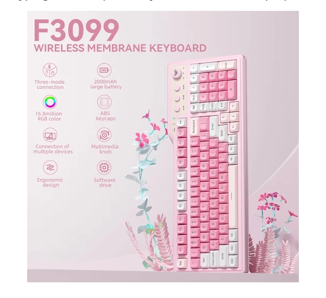 AULA F3099 Pink Mechanical Keyboard 🥕 - photo 3