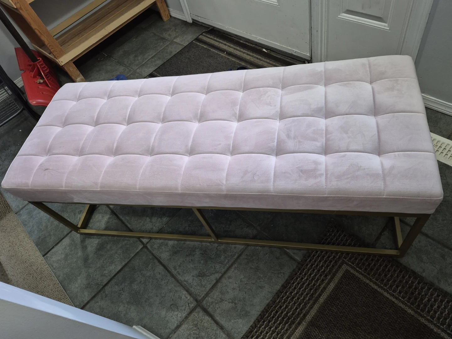 Pink Tufted Bench with Gold Metal Legs - photo 2