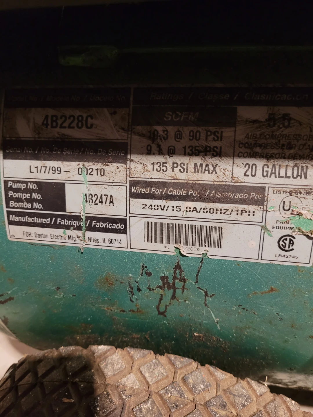 Speedaire 20 Gallon Air Compressor
