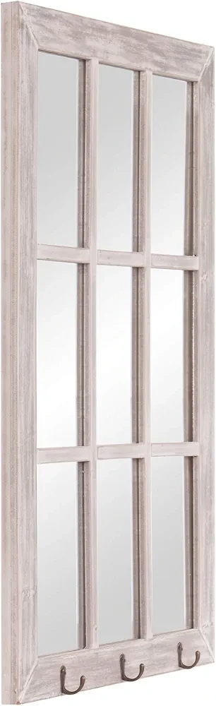 🆕️ 24x36 Distressed White Windowpane Wall Mirror with Hooks - photo 3