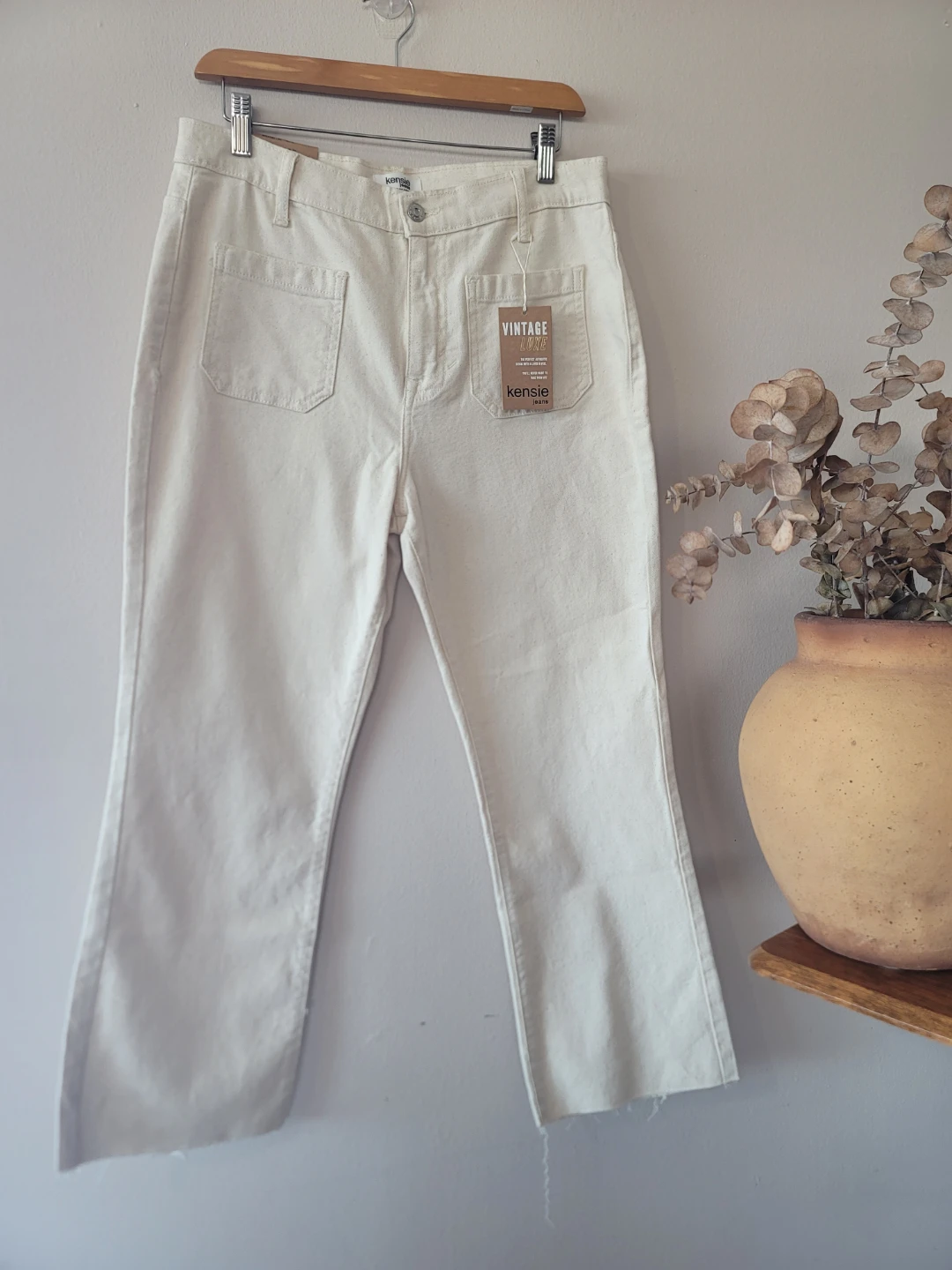 Kensie Jeans Vintage Luxe High Rise Cream Canvas Pants Size 8/29