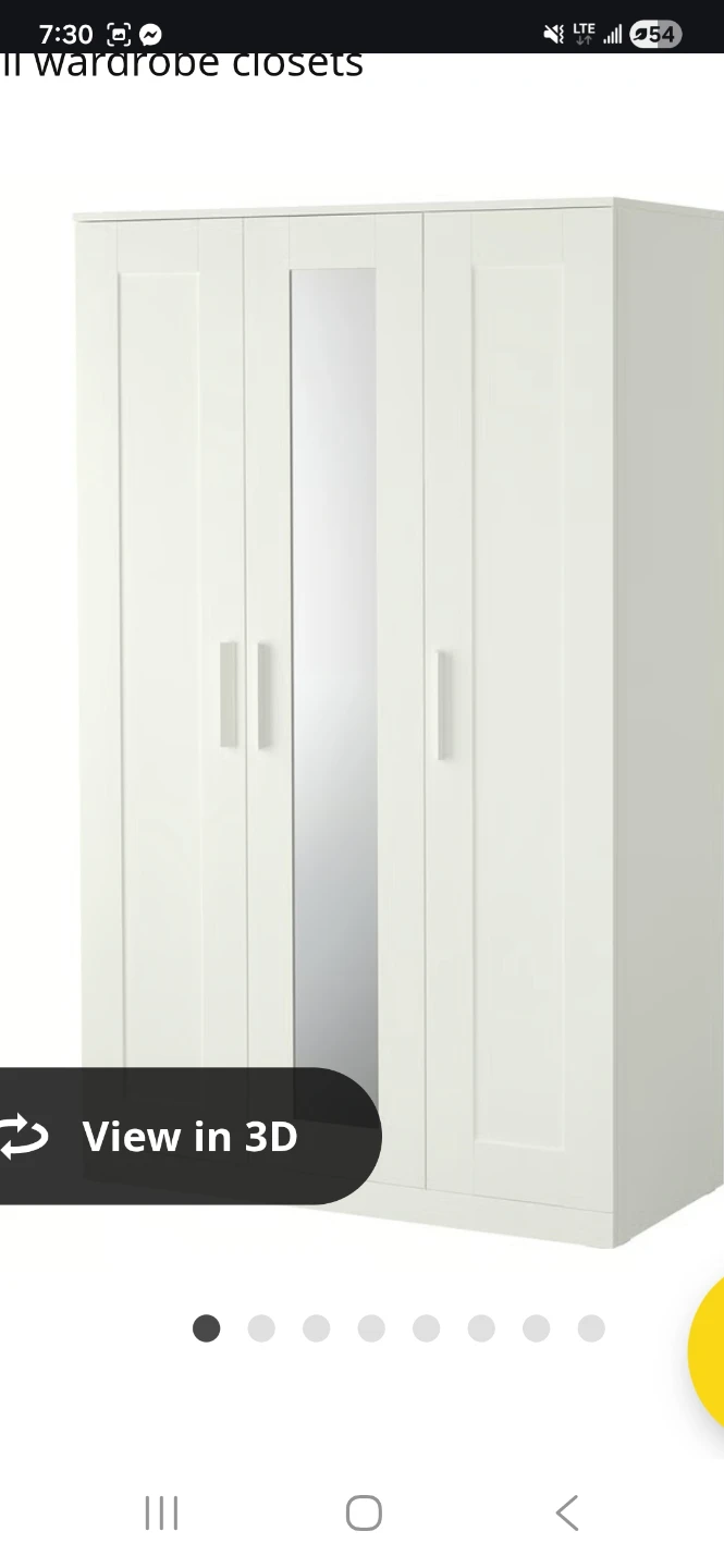 White 3-Door Wardrobe Closet with Mirror