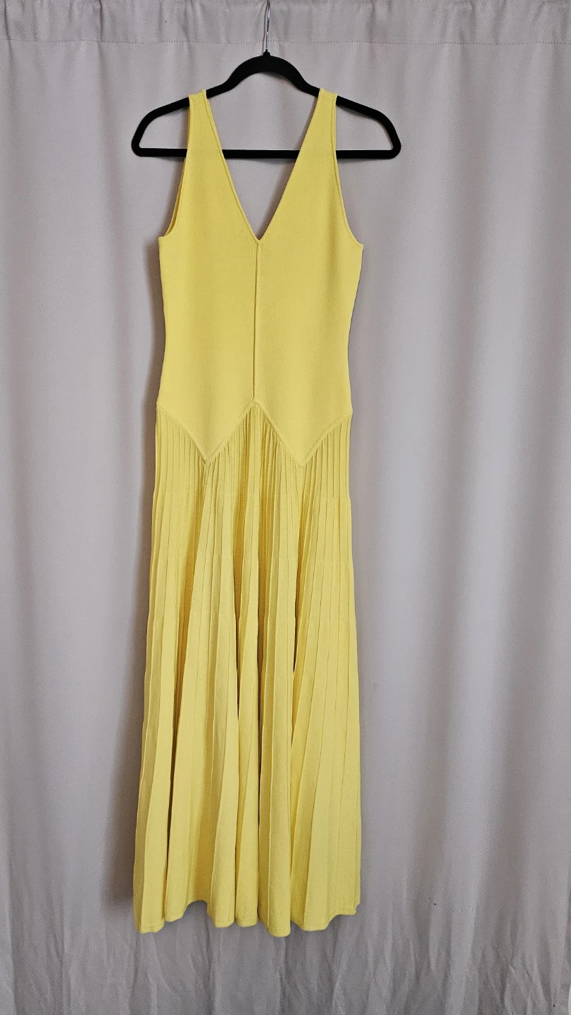 Yellow Sleeveless Pleated Midi Dress by TWINSET