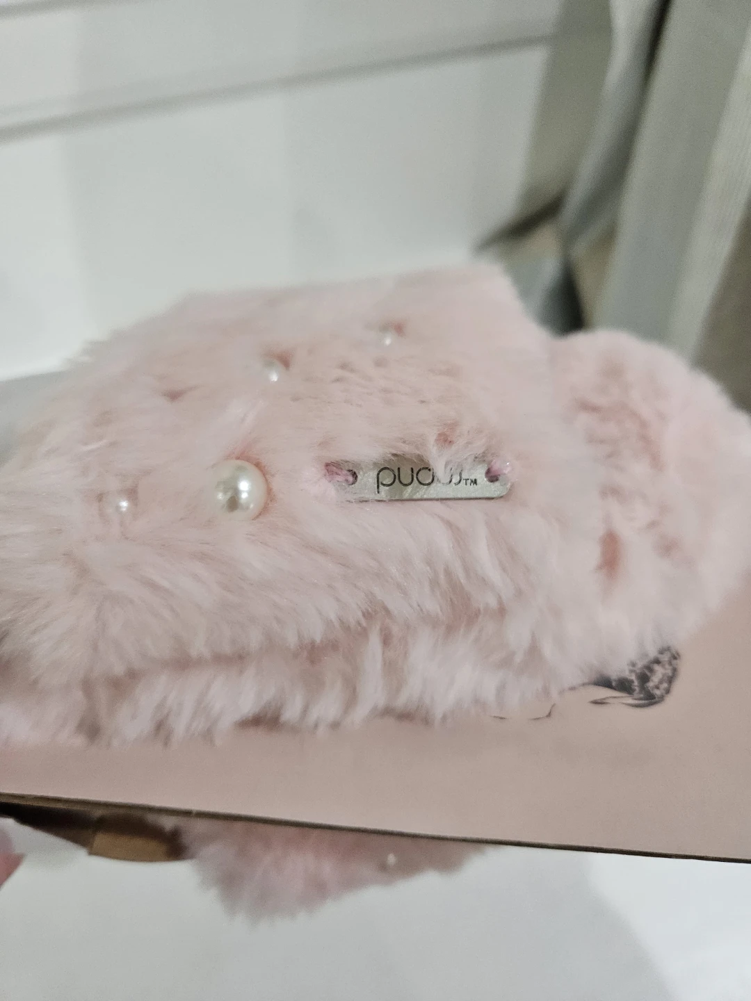 Pudus Pink Faux Fur Slippers with Pearls - photo 3