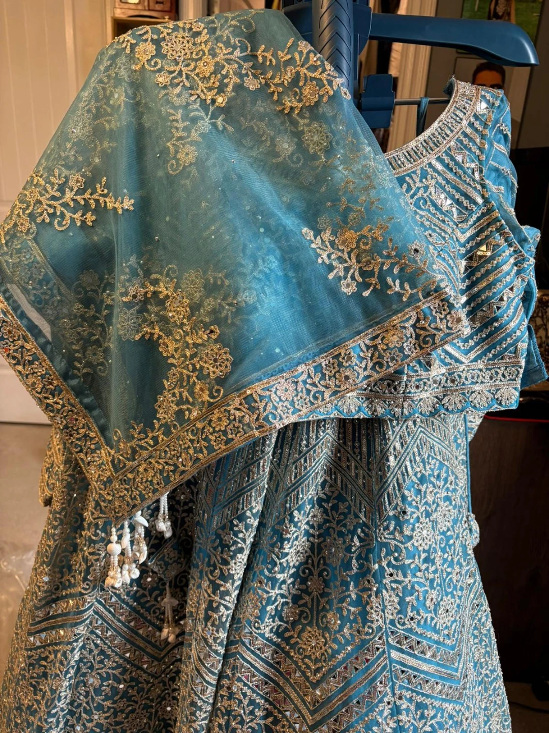 Teal Embroidered Lehenga Choli with Dupatta - photo 3