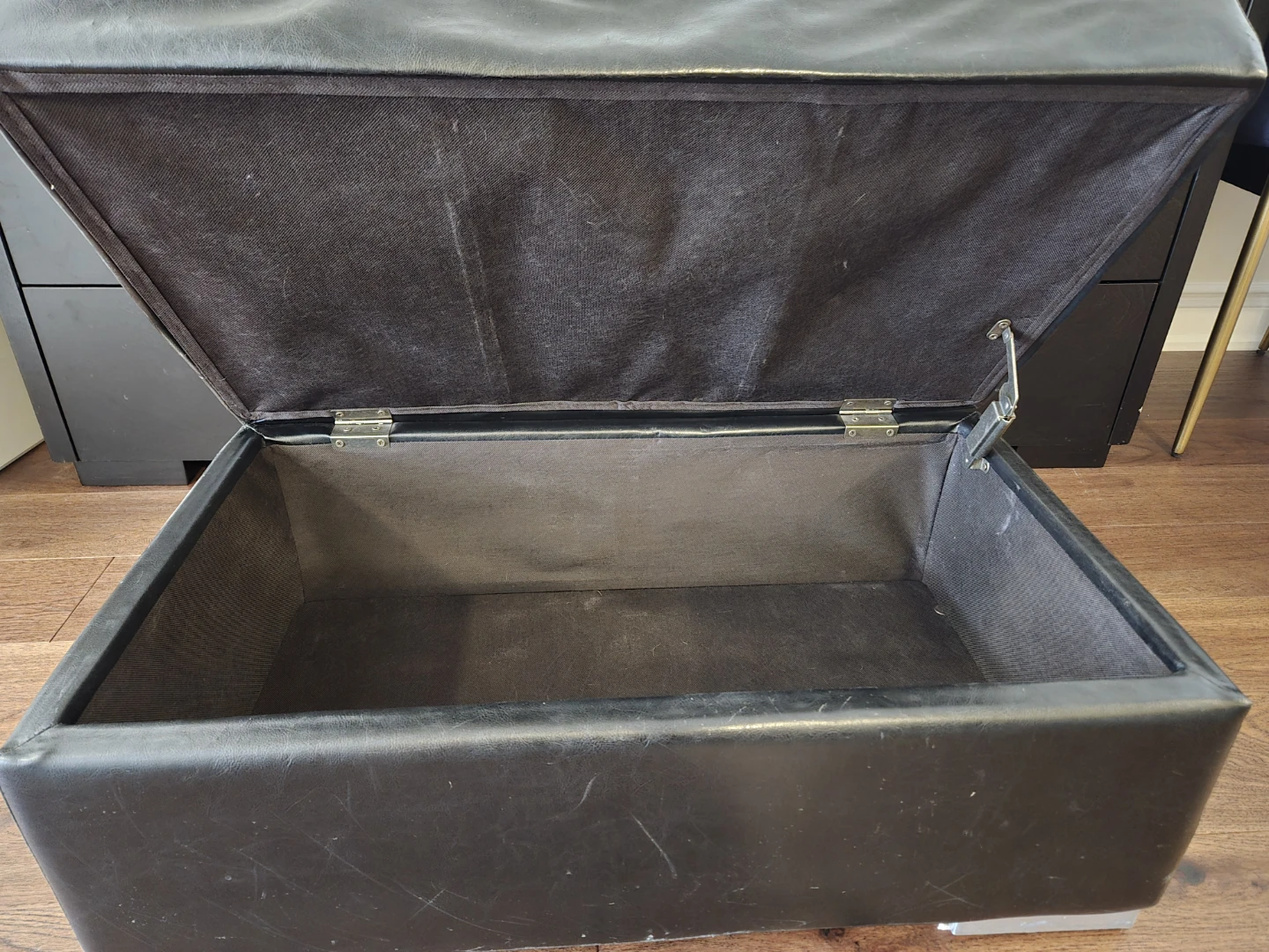 Black Faux Leather Ottoman with Storage - photo 3