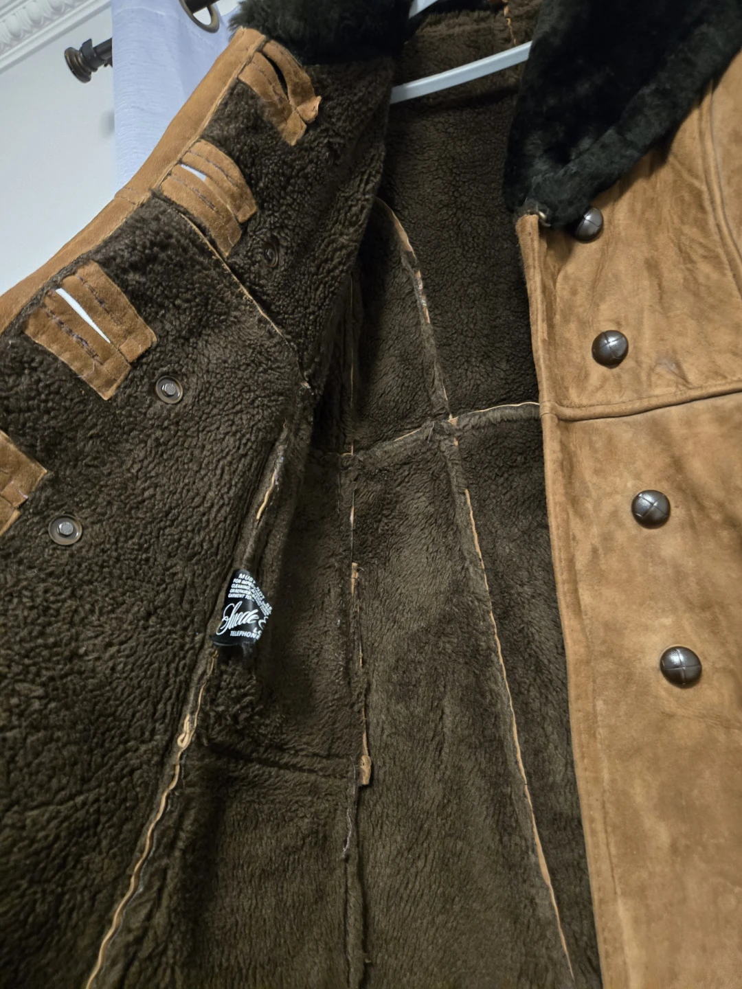 Vintage  Brown Suede Double-Breasted Shearling Lined Coat - photo 2
