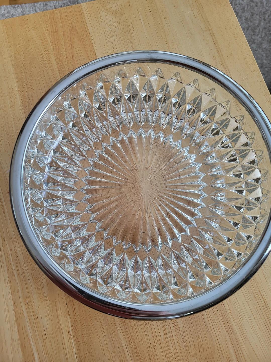 Glass Serving Bowl with Silver Rim