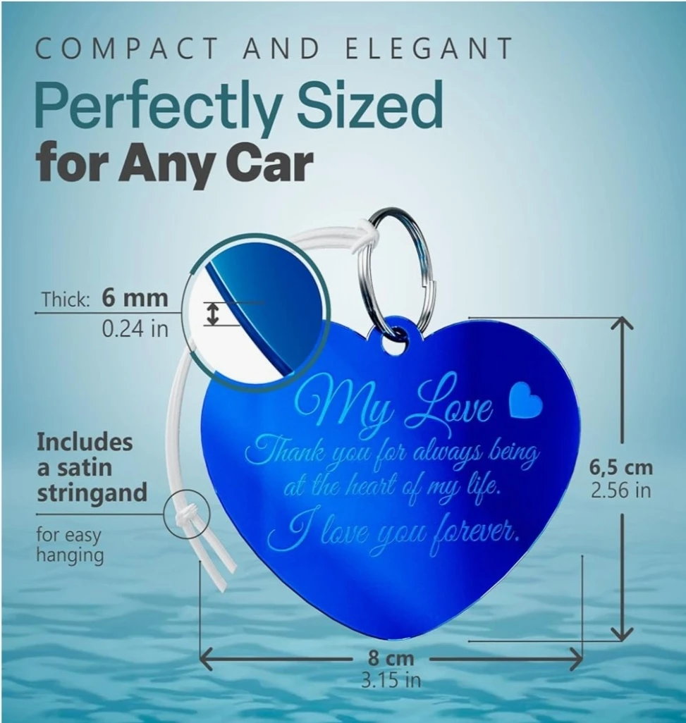Heart Shape Rearview Car Mirror Charm Double Sided - photo 3