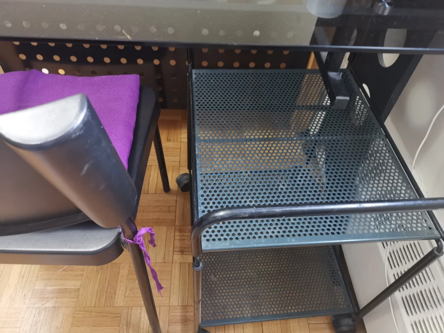 Glass Top Desk with Black Frame and Purple Seat - photo 5