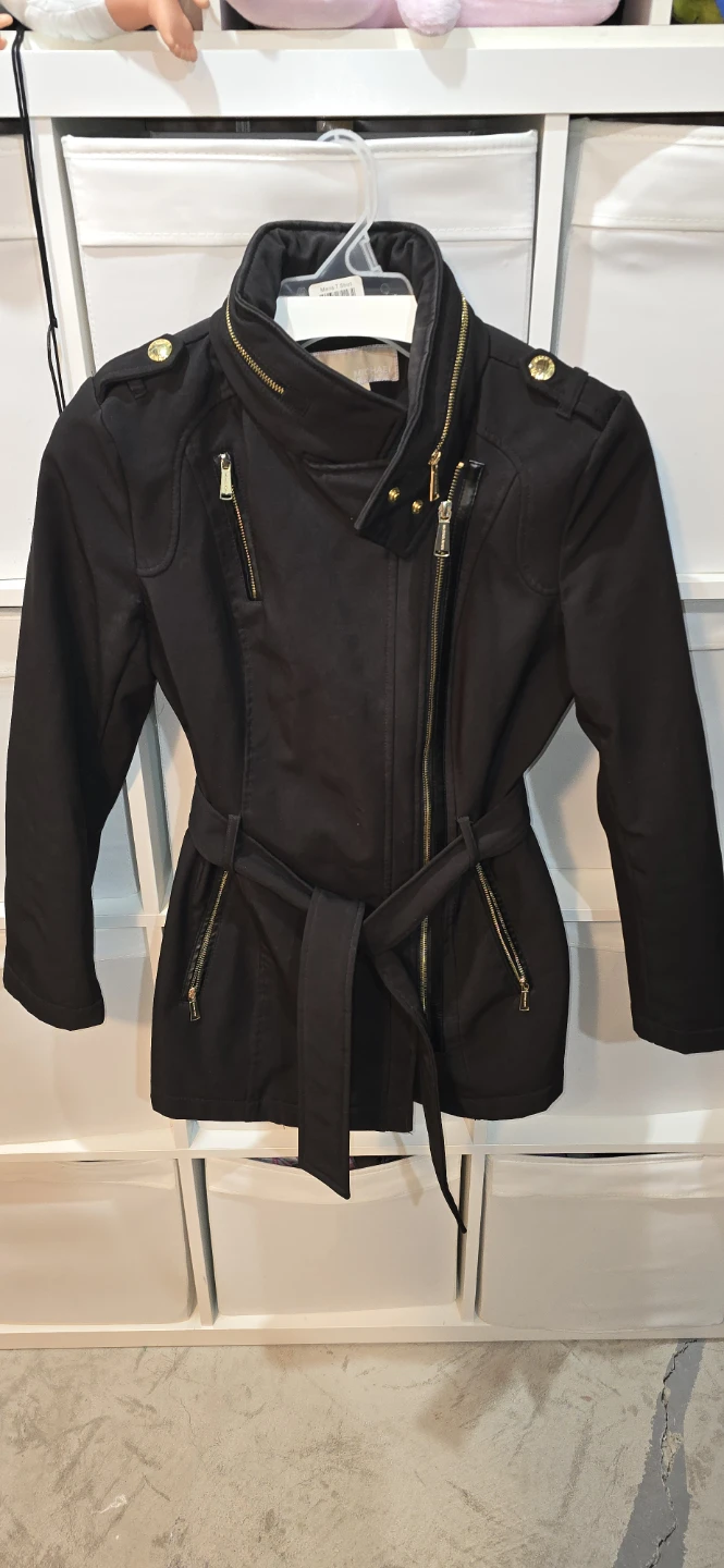 MICHAEL KORS Black belted coat hooded Jacket XS