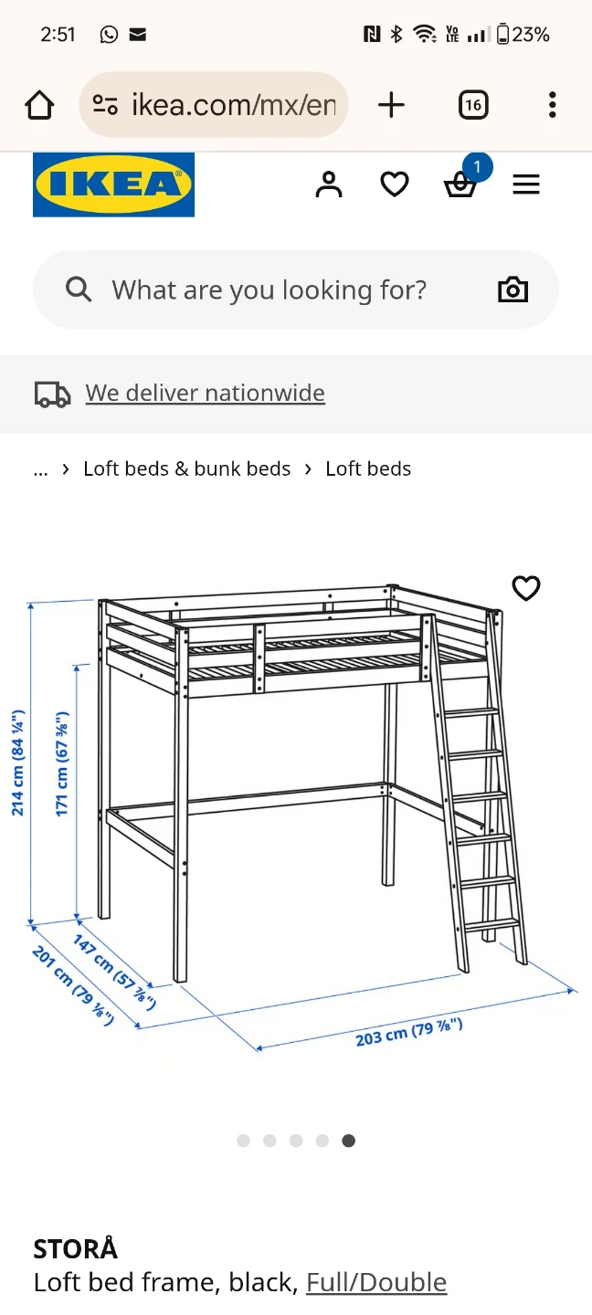IKEA STORÅ Loft Bed Frame, Black, Full/Double - photo 3