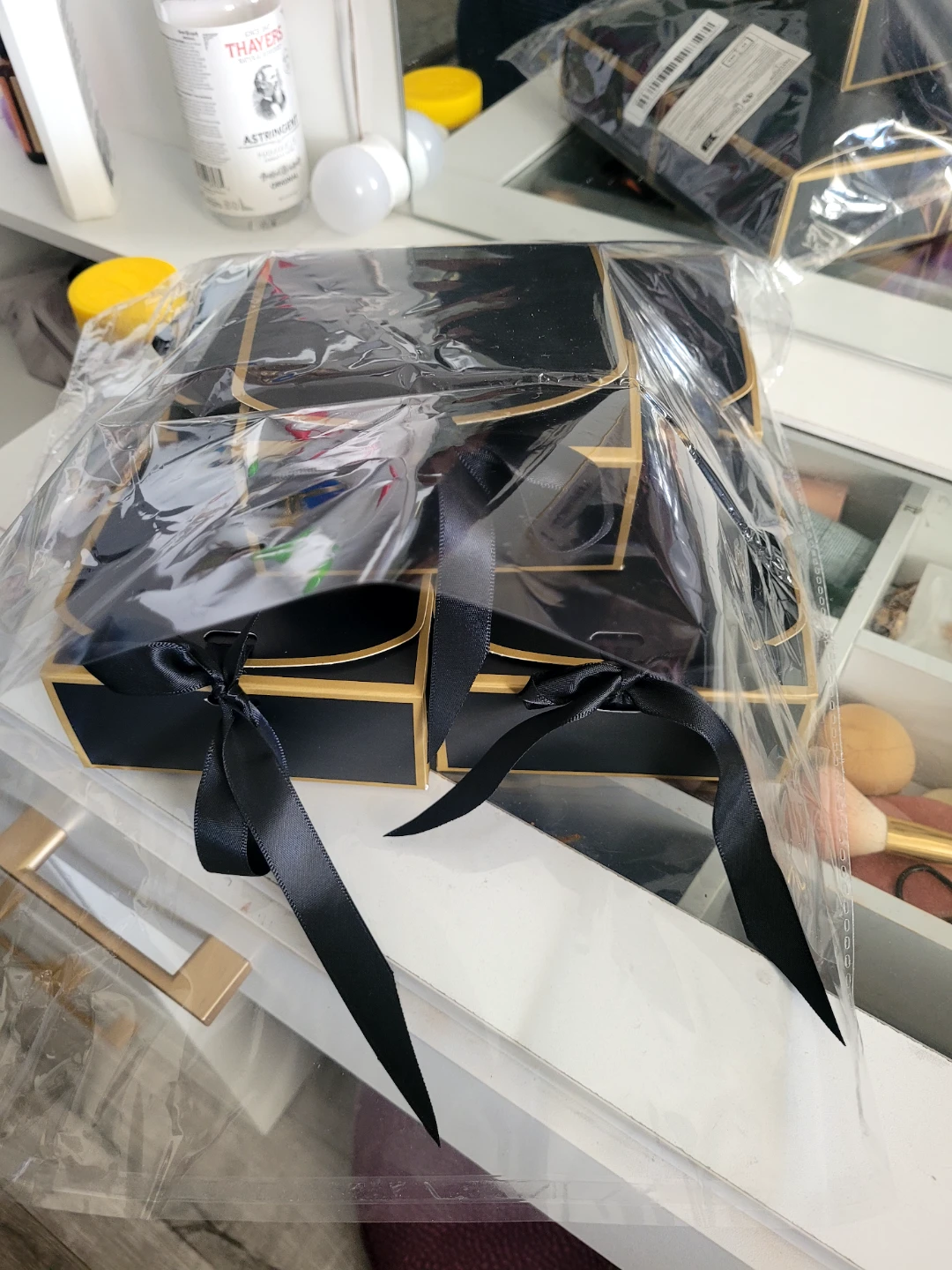 Black Gift Boxes with Gold Trim and Ribbon - Set of 5 - photo 3