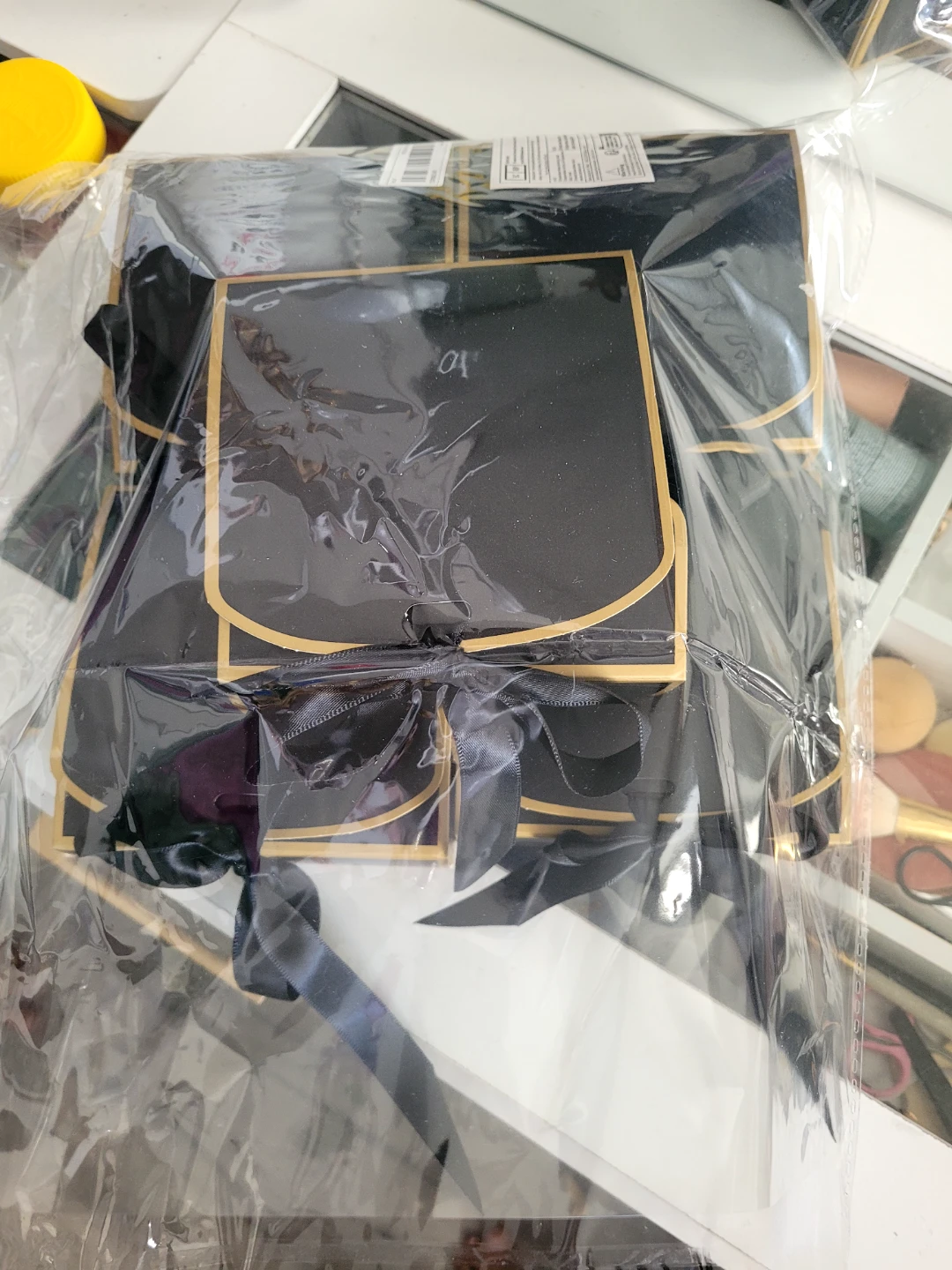 Black Gift Boxes with Gold Trim and Ribbon - Set of 5 - photo 4