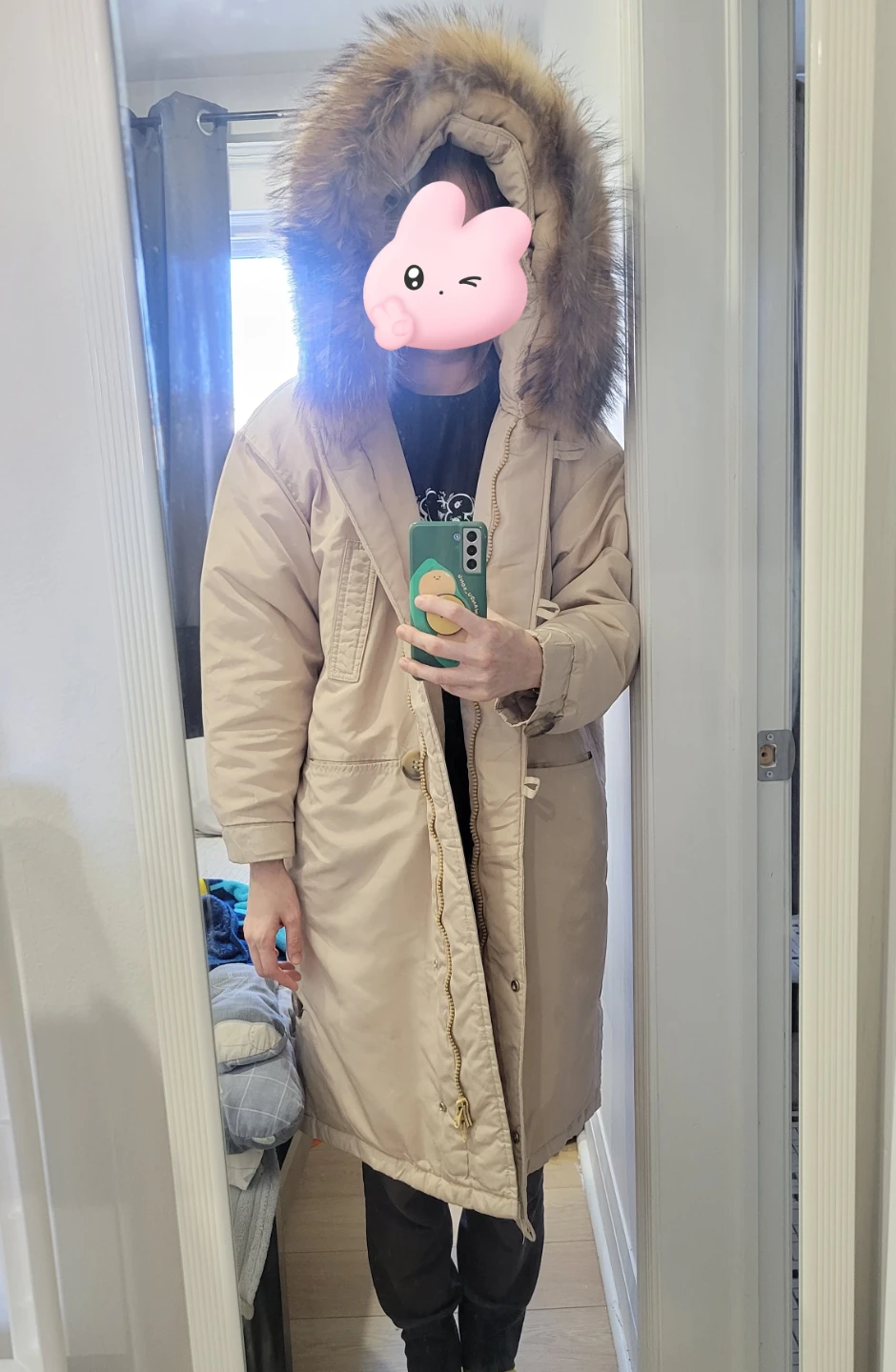 Women's Beige Parka Coat with Fur Hood - photo 5