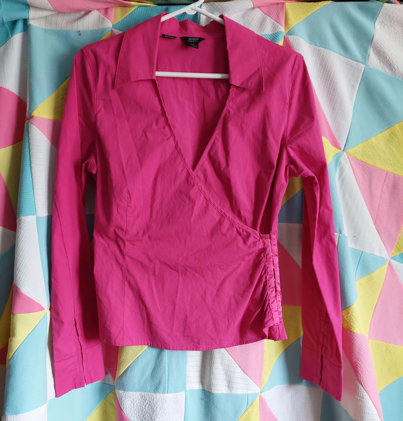 Pink long sleeve Guess wrap top