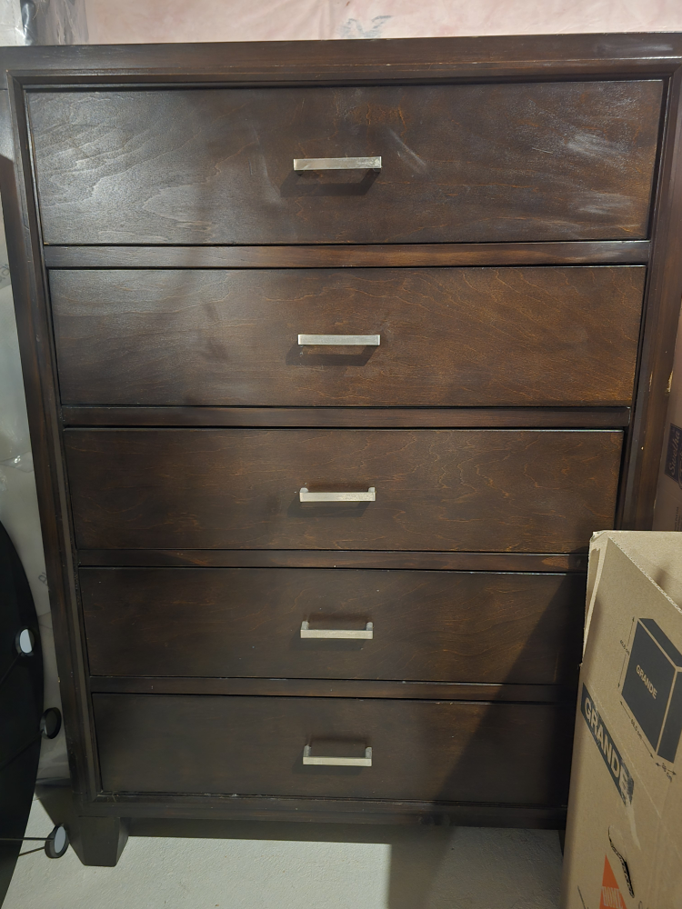 Dark Wood Bed with Headboard, Chest,Dresser,2 side tables.