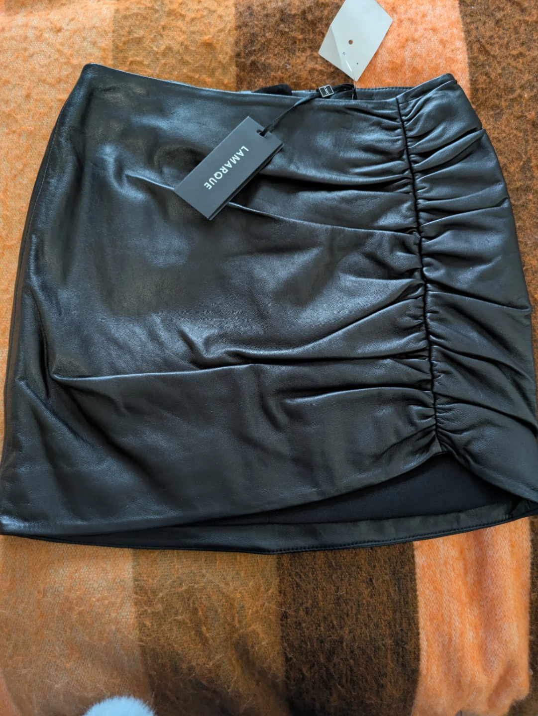 LAMARQUE Black Leather Ruched Mini Skirt - XXS