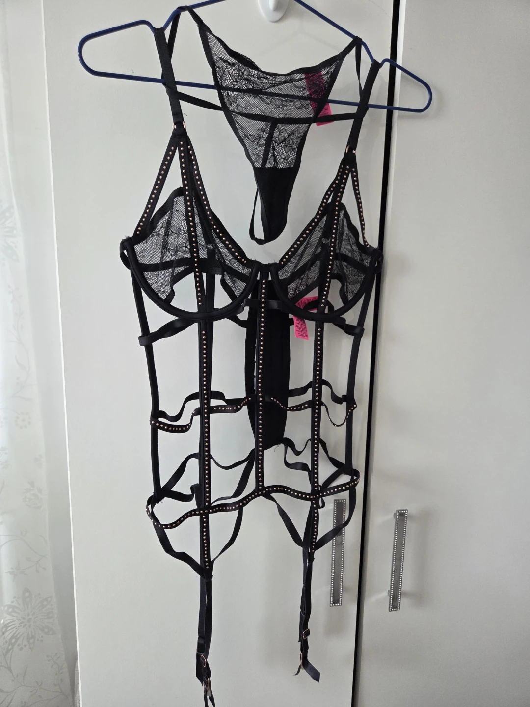 Black Lace Corset and Thong Set