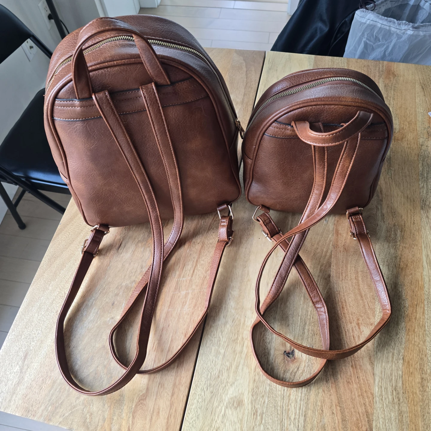 Brown Faux Leather Backpack Set with Chain Detail - photo 2