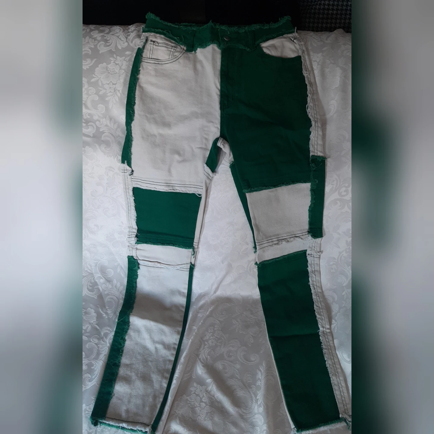 Patchwork Jeans - Two Tone Green & White